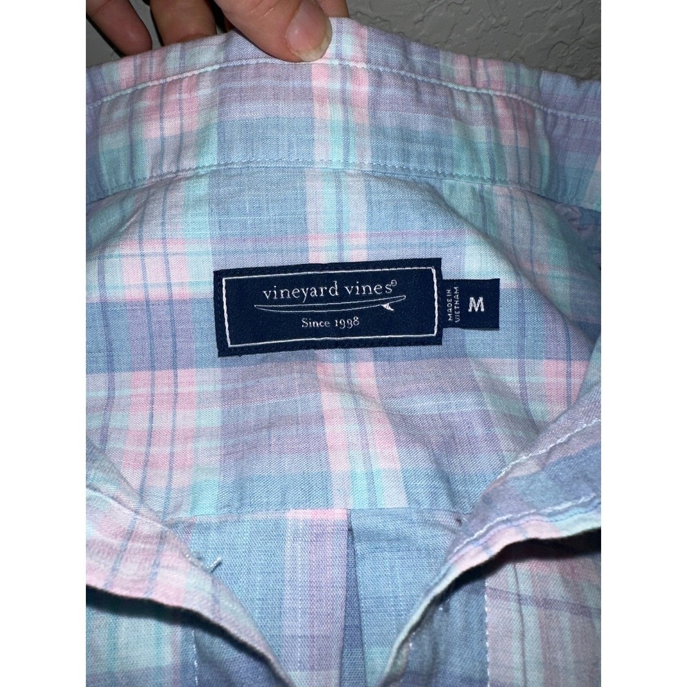 Vineyard Vines Men's M Pink & Blue Plaid Button Down Shirt Stretch - Picture 3 of 7